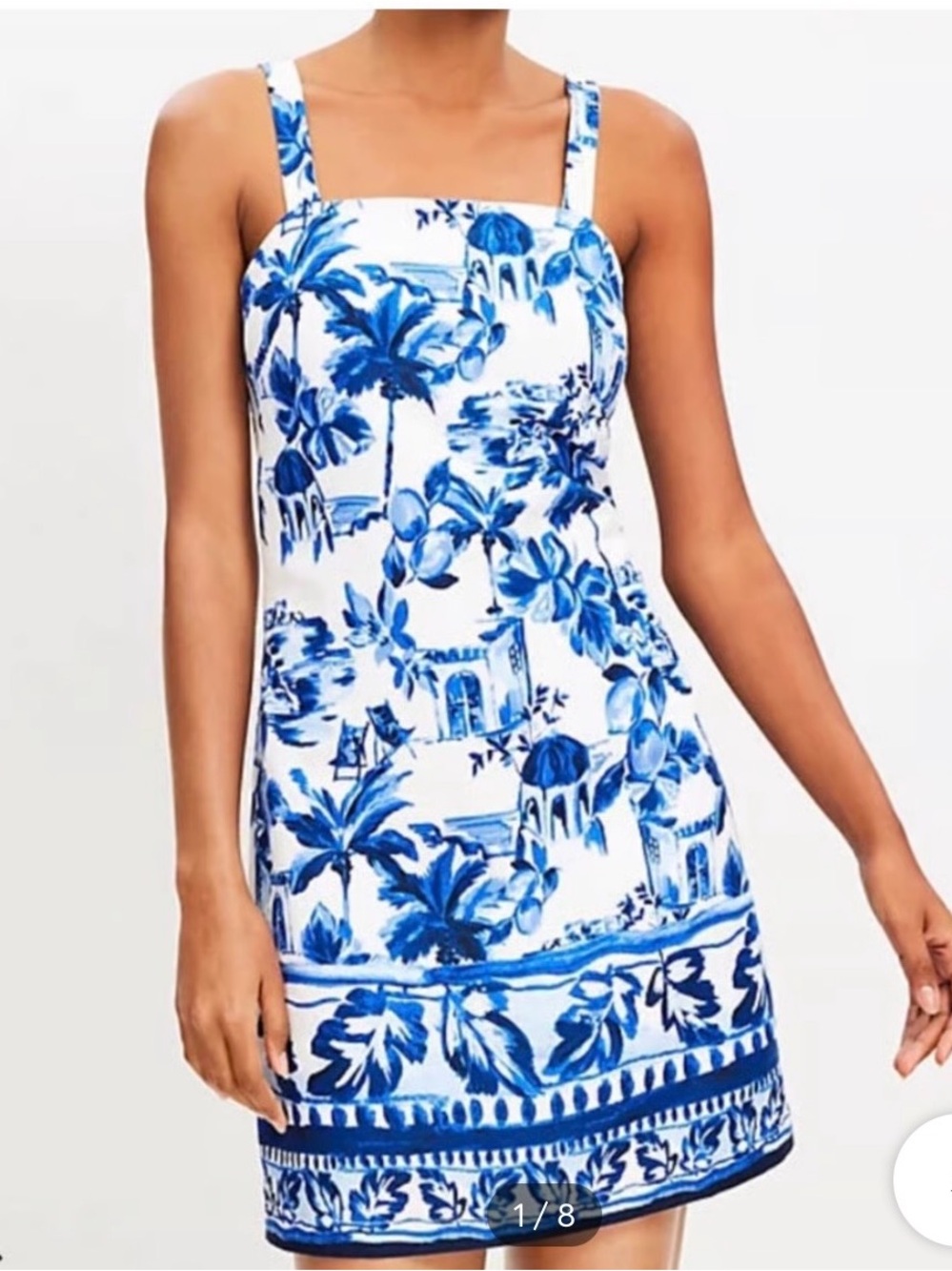 Loft Weekend Linen Strappy BLue/white Shift Summer Dress Size 6 NWOT
